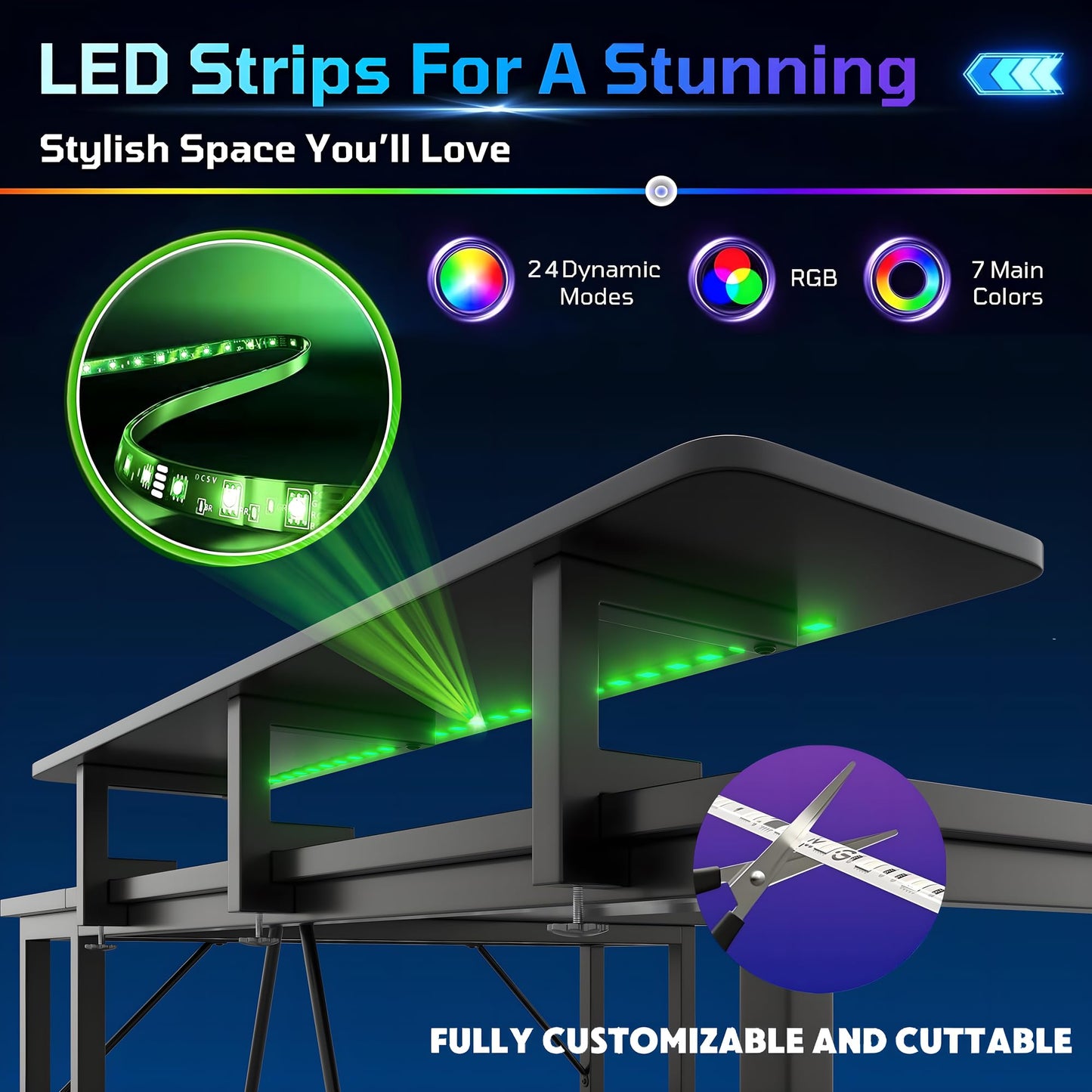 Xyphren L Shaped Gaming Desk with RGB LED Lights & Power Outlets, 100 cm Corner Computer Desk with Adjustable Shelves, Small Office Desk for Study Workstation, Carbon Black