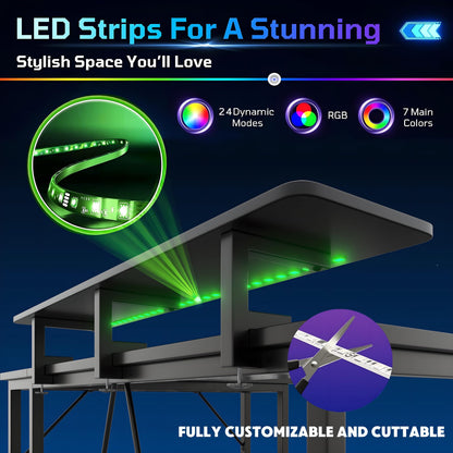 Xyphren L Shaped Gaming Desk with RGB LED Lights & Power Outlets, 100 cm Corner Computer Desk with Adjustable Shelves, Small Office Desk for Study Workstation, Carbon Black