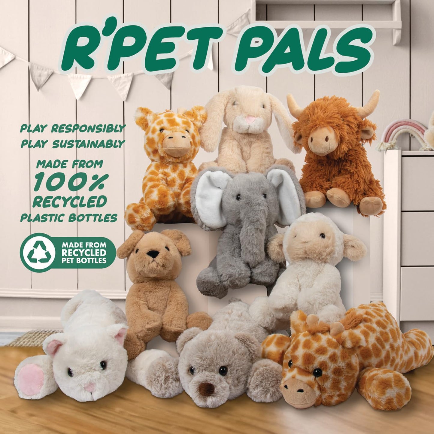 Lesser & Pavey Rpet Pals Muttley Laying Dog Teddy For Kids | Made Up of Recycled Bottles | Stuffed Animal Soft Toys | Ideal For Birthday or Baby Gift