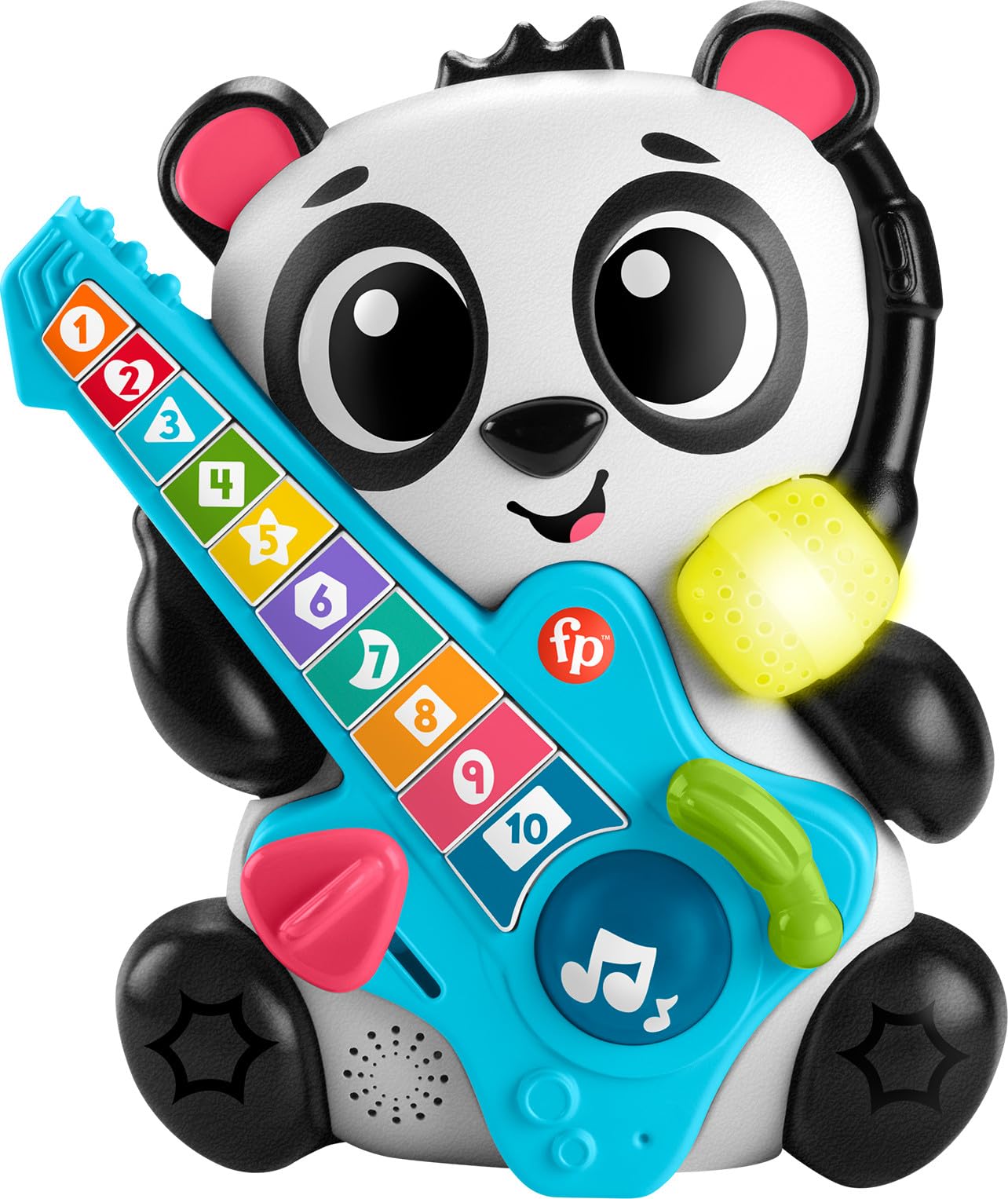 Fisher-Price Panda learning toy link with music, lights, and colorful buttons for babies 9 months and older.
