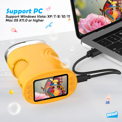 LELESUN 4K kids' handheld microscope showing a close-up view of tiny objects, perfect for STEM science education for children ages 4-12.