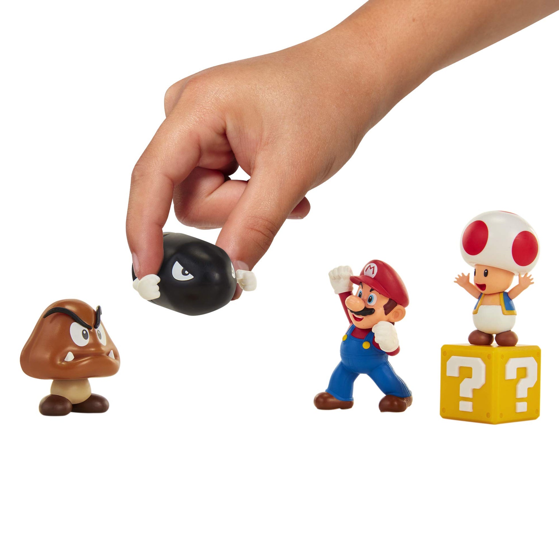 World of Nintendo Super Mario Acorn Plains 2.5-inch figure multipack diorama set with three collectible figures on a themed display