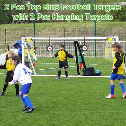 Lotvic 2 Pcs Top Bins Football Targets with 2 Pcs Hanging Targets, Top Bins Net for Goal, Top Corner Football Target Net for Kids Adults Shootings Accuracy Training & Practice (2 Top Bins + 2 Targets)