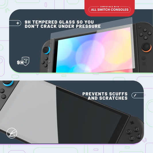 STEALTH 3-in-1 accessory bundle for Nintendo Switch, Switch 2, and OLED featuring gaming grips, screen protector, and carrying case