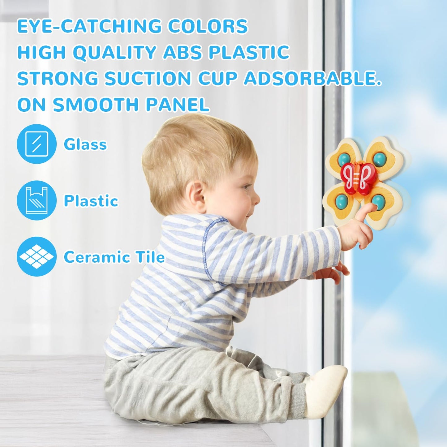 Vicloon Suction Cup Spinner Toys, 4PCS Baby Bath Spinners, Sensory Toys for Babies 18 Months Up (insects)