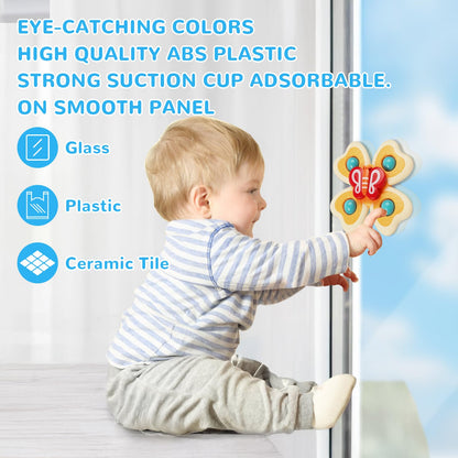 Vicloon Suction Cup Spinner Toys, 4PCS Baby Bath Spinners, Sensory Toys for Babies 18 Months Up (insects)