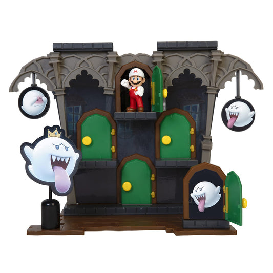 Super Mario Super Mario Coffret Grand manoir de Boo toy set featuring characters and castle from the Super Mario video game series.