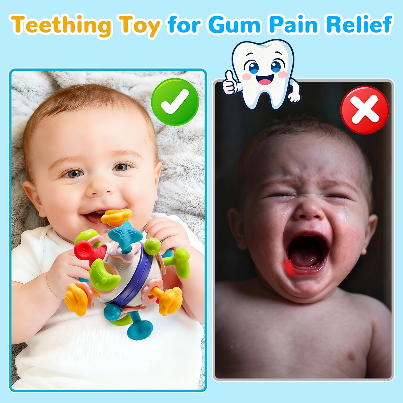 Baby Teething Rattle Toy - BPA-Free Sensory Teether Activity Ball for 0-3-6-9-12 Months, Montessori Early Educational Gift for Infants | Christmas & Birthday Present for Boys Girls