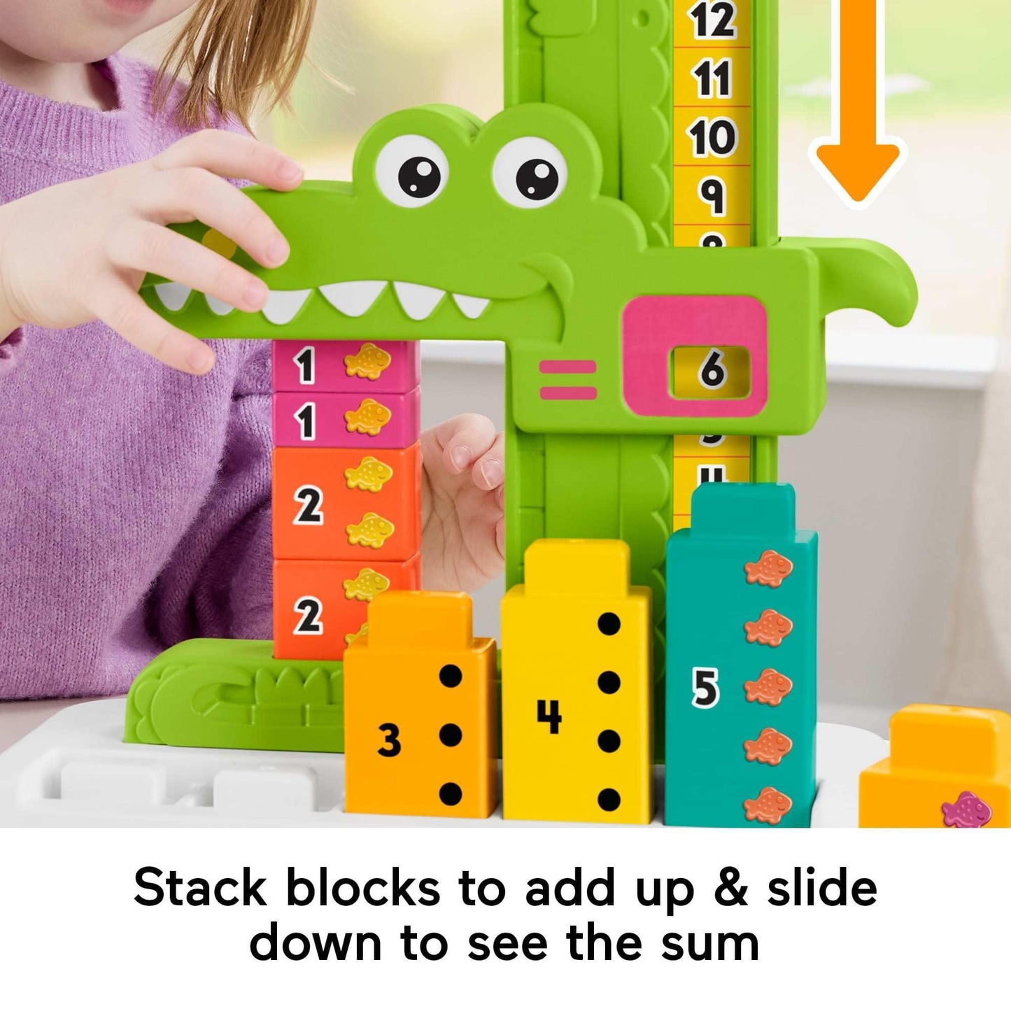 Fisher-Price Preschool Learning Toy Adding Alligator Counting Activity with 10 Stacking Blocks for Kids Ages 3+ Years, JCT13