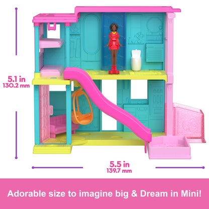 Mini Barbie Dreamhouse set by Barbie with 1.5-inch doll, furniture, elevator, pool, and accessories for children aged 4+
