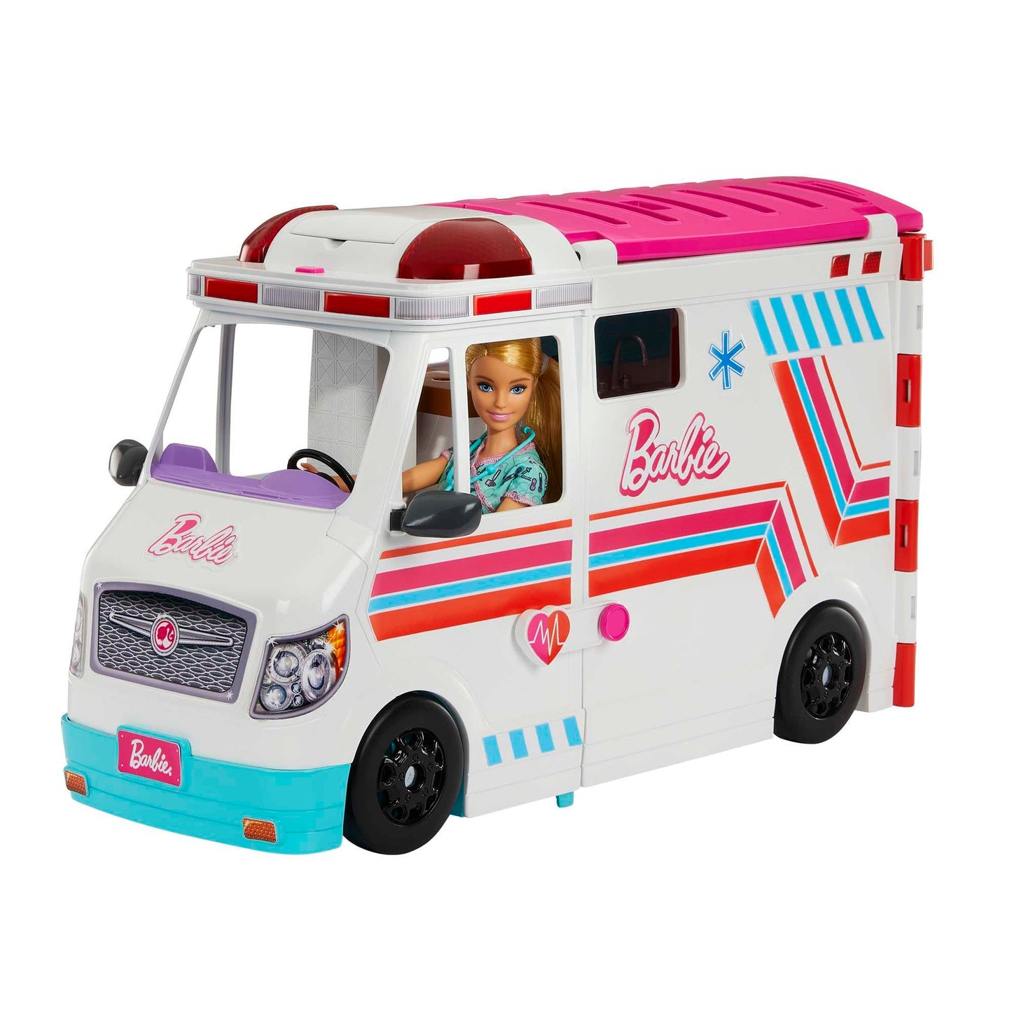 Barbie Ambulance and Hospital Playset, Emergency Vehicle with Lights and Sounds Transforms into Care Clinic, 20 Doll Accessories, Toys for Ages 3 and Up, One Barbie Vehicle, HKT79