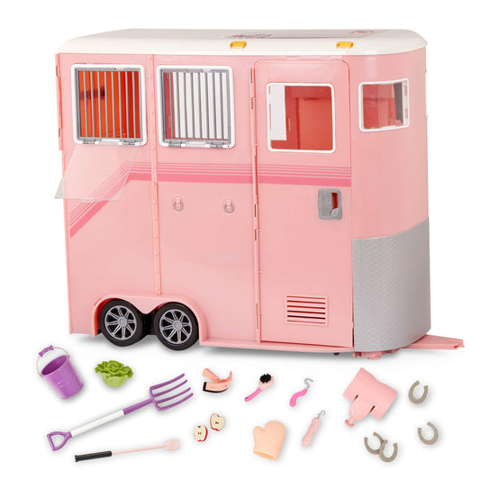 Our Generation Mane to Travel Horse Trailer Set – Pink Horse Trailer Playset for 18-inch Dolls, Realistic Features, Horse Themed Accessories, Pretend Play For Ages 3+