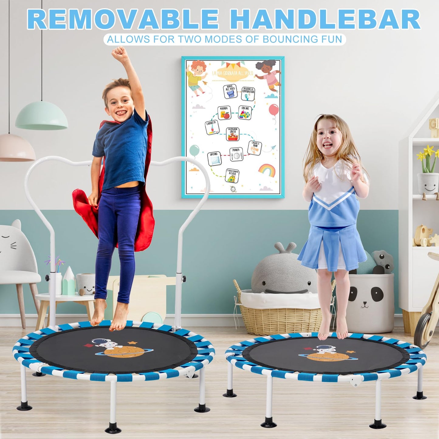 39 inch Trampoline For Toddlers Height Adjustable,Foldable Mini Trampoline For Kids,Baby Sensory Balance Toy Indoor Outdoor 3 4 5 Year Old,Gifts For Girls and Boys (Blue)
