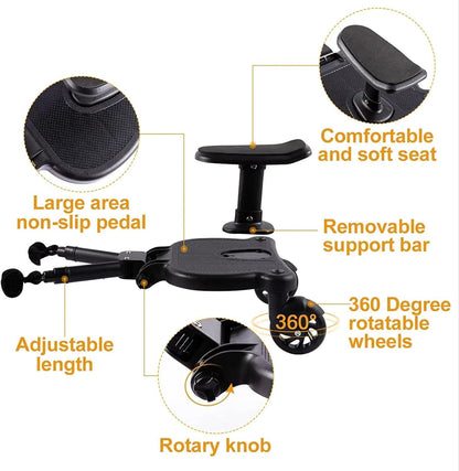 Buggy Stroller Board with Seat Pram Pushchair Stroller Board Pram Accessory Attachment for Kids with Double Clip for Extra Safety