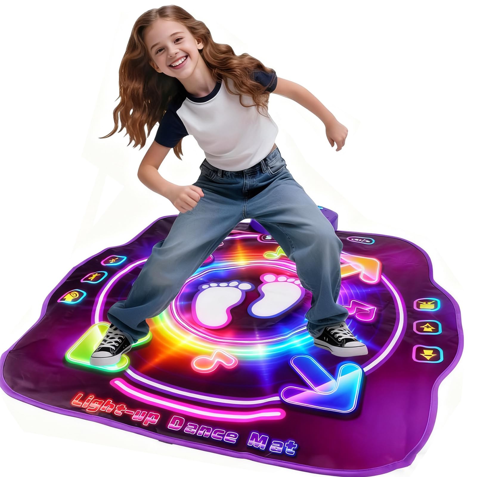 AmyBenton dance mat for kids featuring light-up music, wireless Bluetooth, and 5 game modes, perfect for children ages 4 to 12.