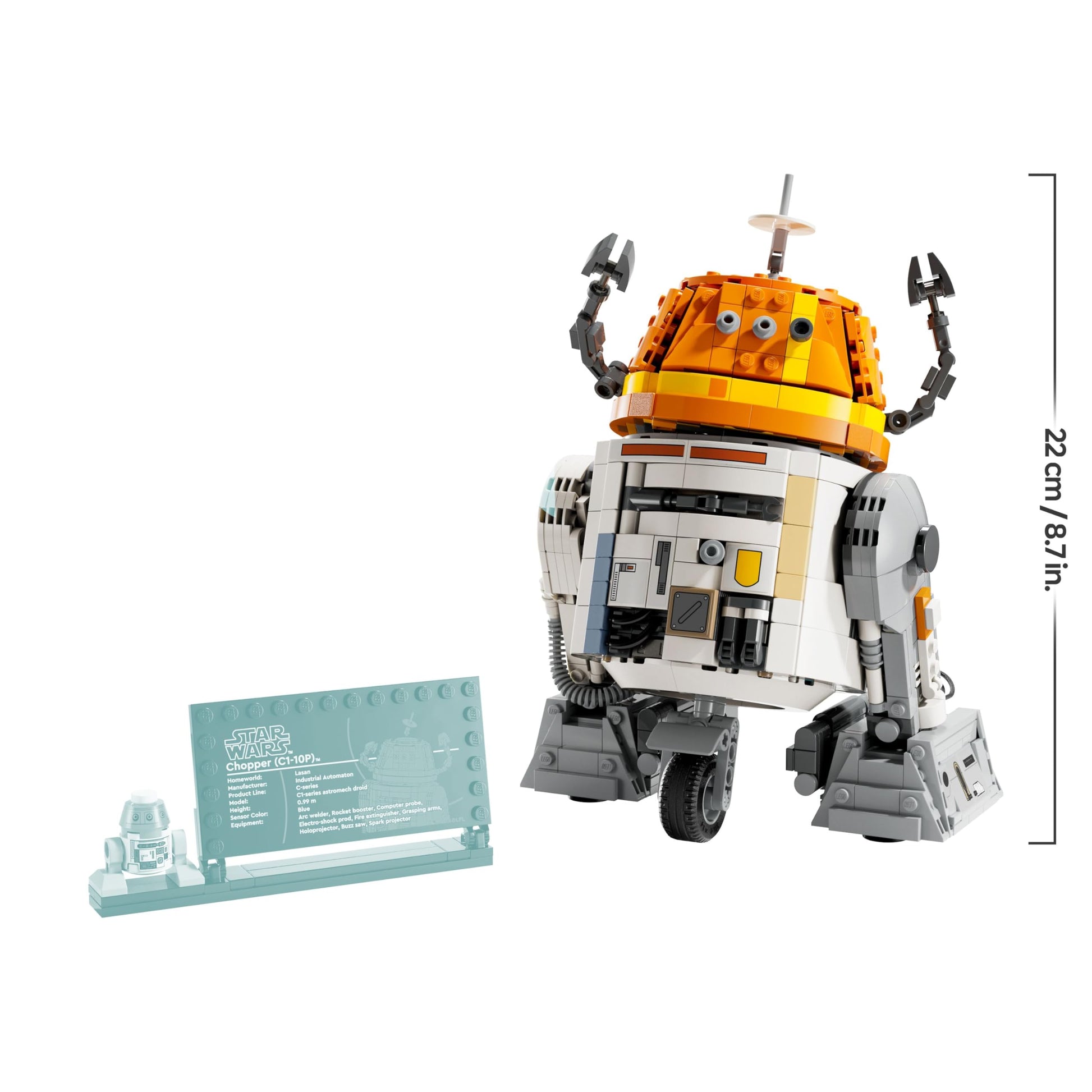 LEGO Star Wars 75416 Chopper astromech droid figure with movable head, detachable arms, and center wheel.