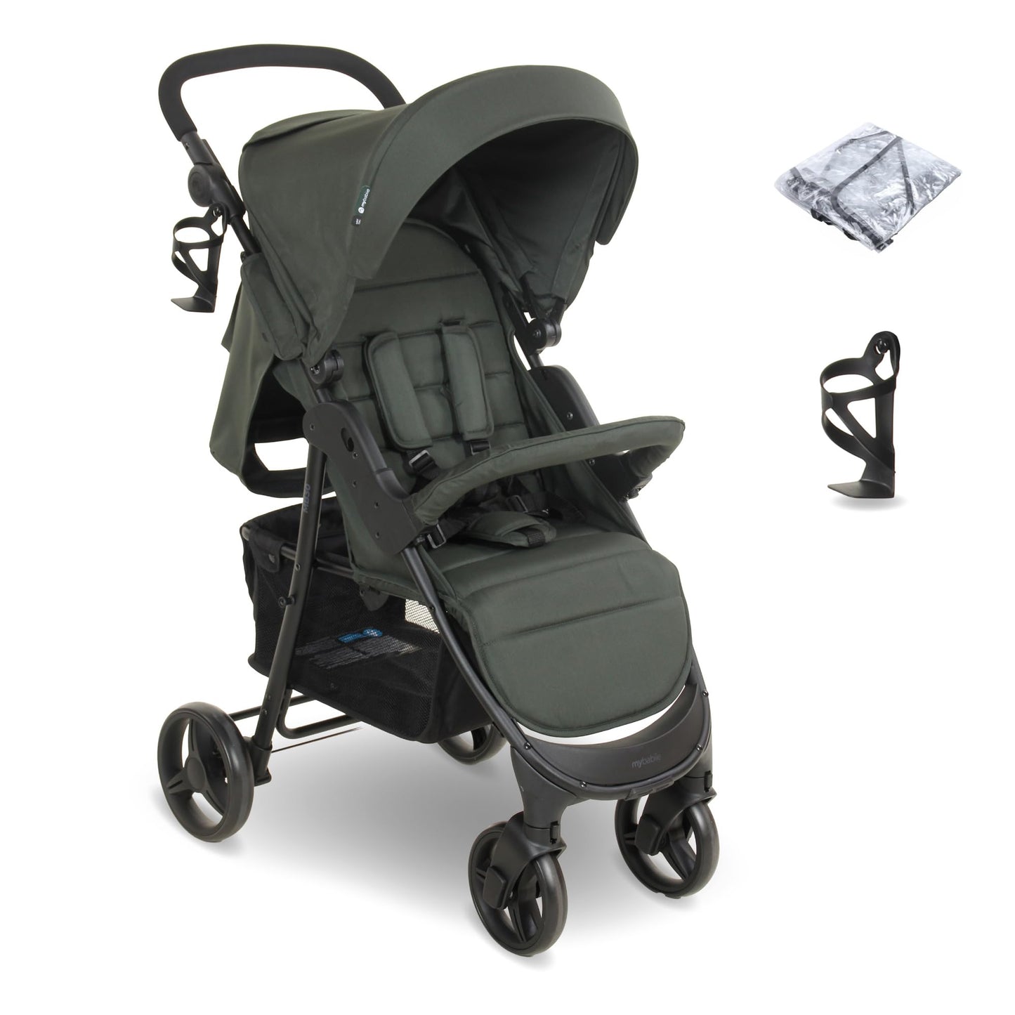 My Babiie MB30 Pushchair – from Birth to 4 Years (22kg), Easy Compact Fold, Large Shopping Basket, Adjustable Handle, Stroller Includes Cup Holder, Rain Cover – Forest Green
