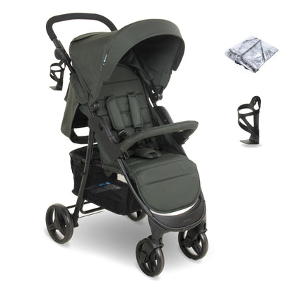 My Babiie MB30 Pushchair – from Birth to 4 Years (22kg), Easy Compact Fold, Large Shopping Basket, Adjustable Handle, Stroller Includes Cup Holder, Rain Cover – Forest Green