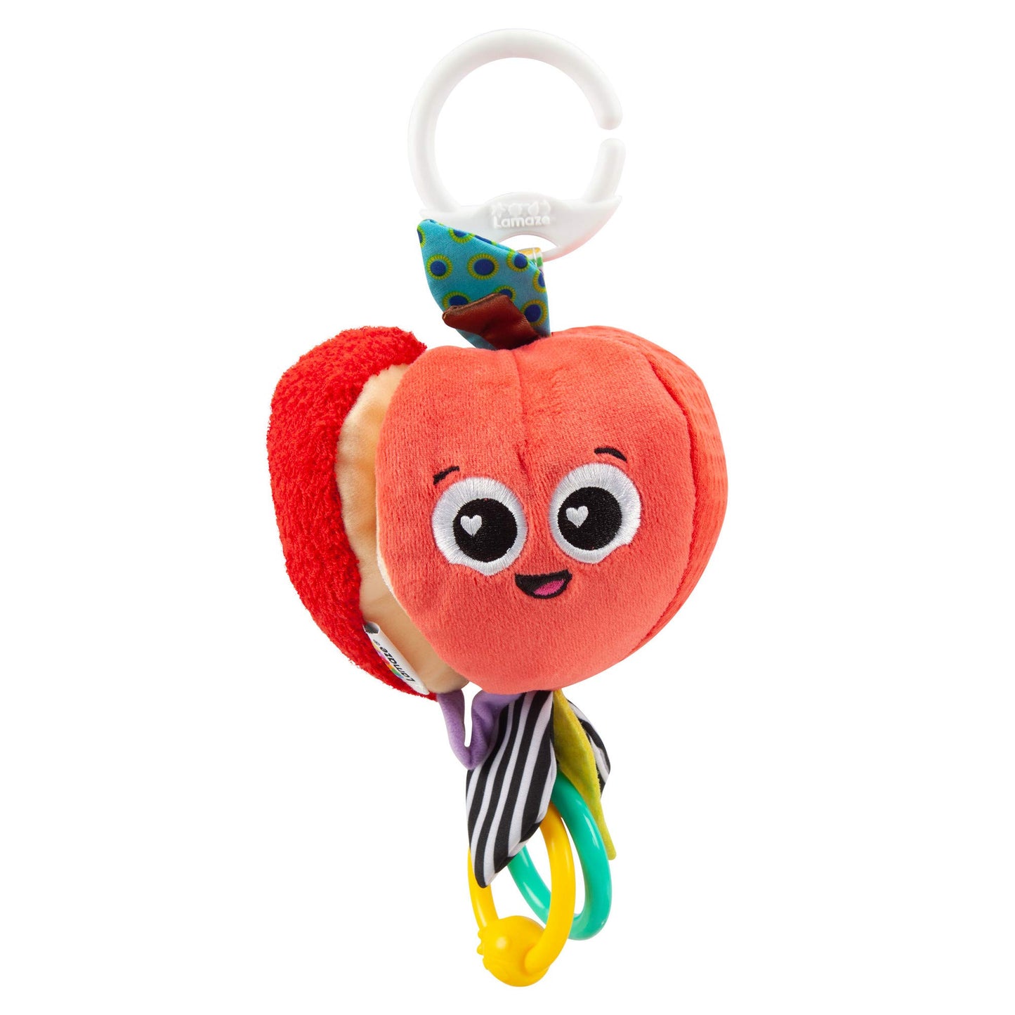 LAMAZE Archer The Apple sensory clip-on toy with colorful shapes and sounds for newborns and babies up to 24 months.