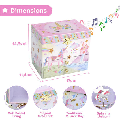 Jewelkeeper Unicorn Jewellery Box for Girls with 2 Pull-out Drawers, Glitter Rainbow and Stars Unicorn Design, The Beautiful Dreamer Tune - Store Your Precious Items - Ideal for Girls Ages 3 and Up