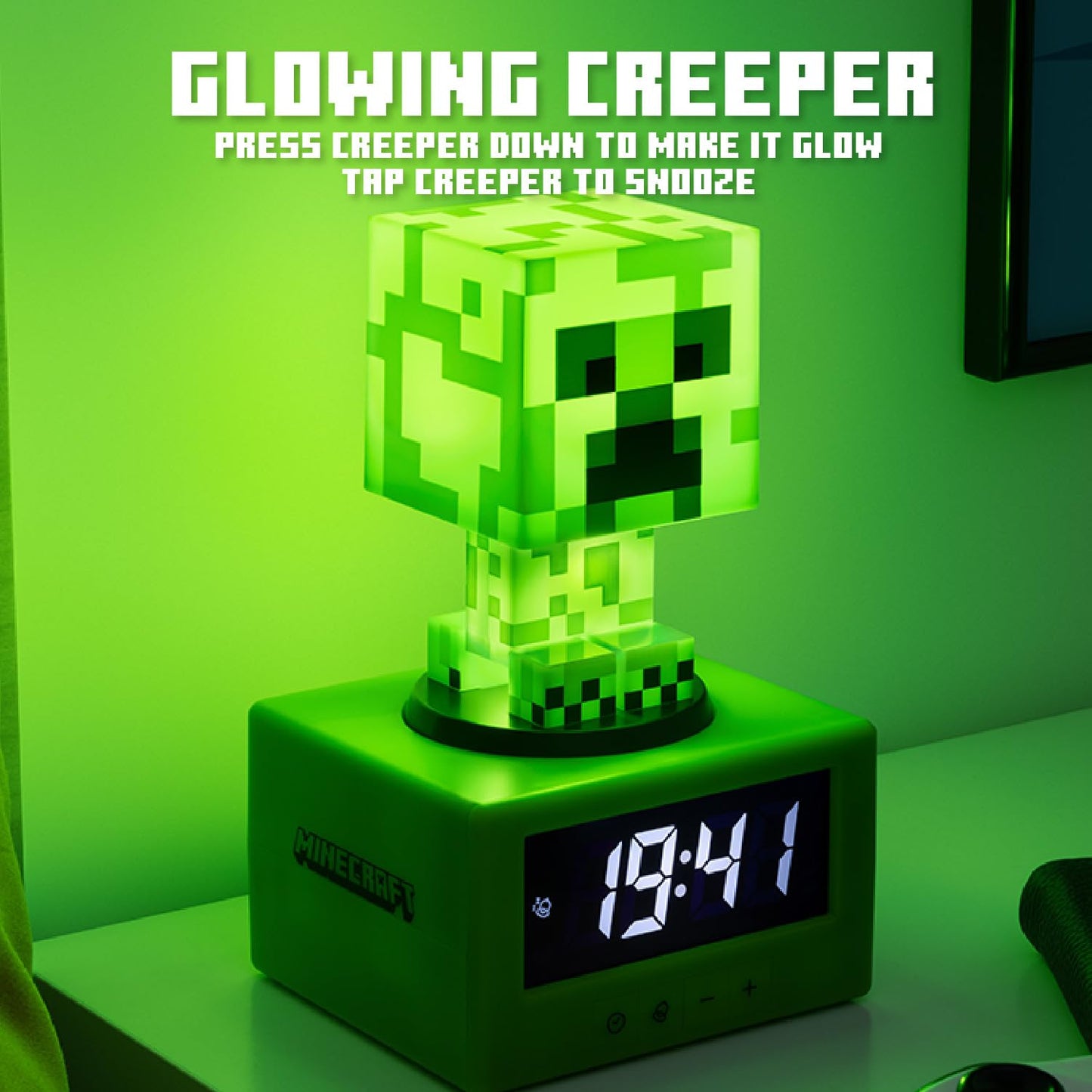 Paladone Minecraft Creeper Alarm Clock - Officially Licensed, In-Game Music & Night Light for Kids & Tweens, Gaming Room Accessory