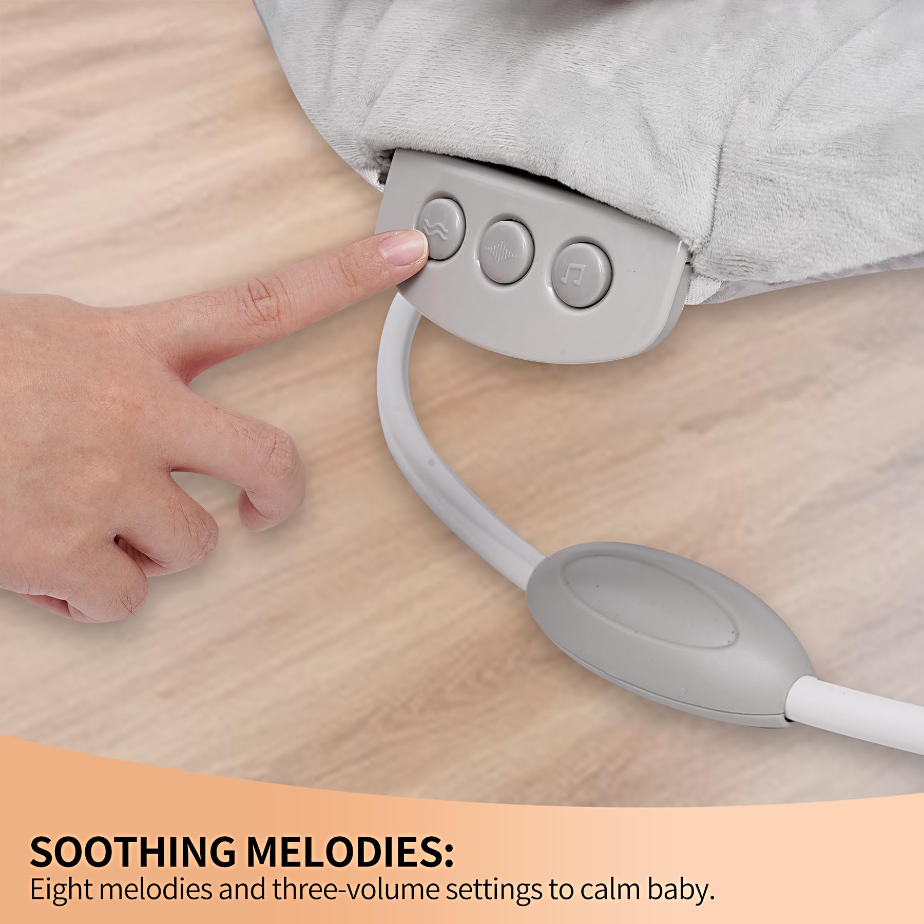 LADIDA Soft Padded Lamb Bouncer for newborns 0-6 months with soothing music and vibration, featuring plush lamb design.