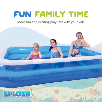 Splosh Inflatable Family Swimming Pool For Kids - Large Rectangle Kids Paddling Pool 2.62m x 1.75m - Easy To Inflate - Kids Paddling Pools For Garden