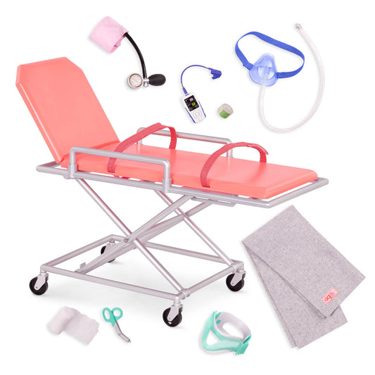 Our Generation Medi-Care Set with stretcher and realistic medical accessories for 18-inch dolls.