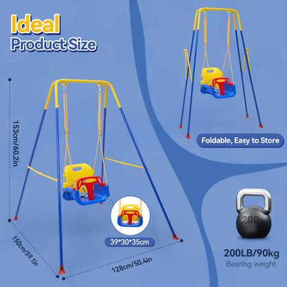 Warmiehomy 3 in1 Baby Swing Chair with Safety Harness Kids Swings for Garden Backyard Outdoor Indoor, Foldbale Toddler Swing Chair Play for Children Gift for 1 2 3 4-10 years old Boys Girls, Blue