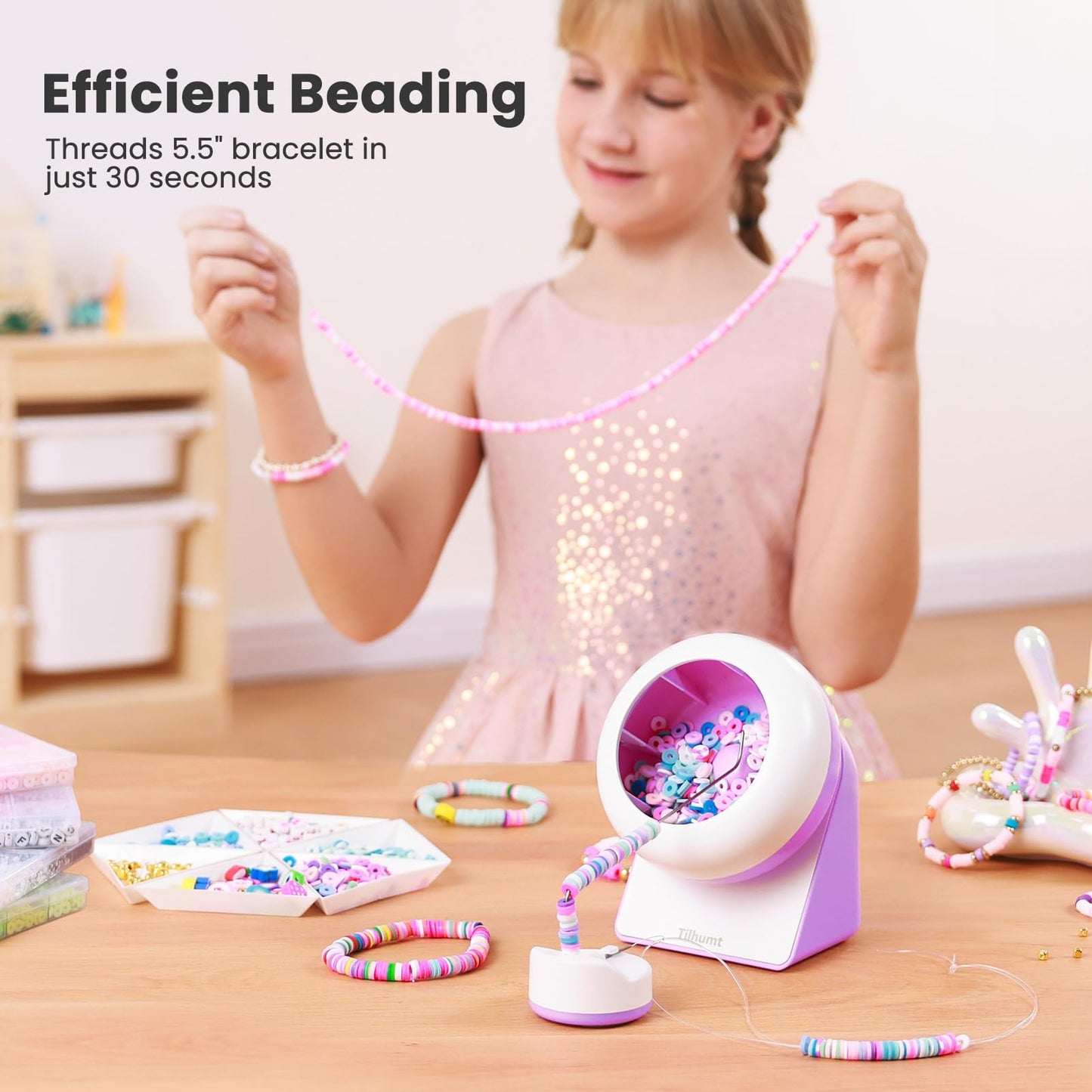 Tilhumt Clay Bead Spinner, Electric Bead Spinner for Jewelry Making, Friendship Bracelets Maker with Needle and Elastic String, Gift, Patent Design, Purple (Beads Not Included)