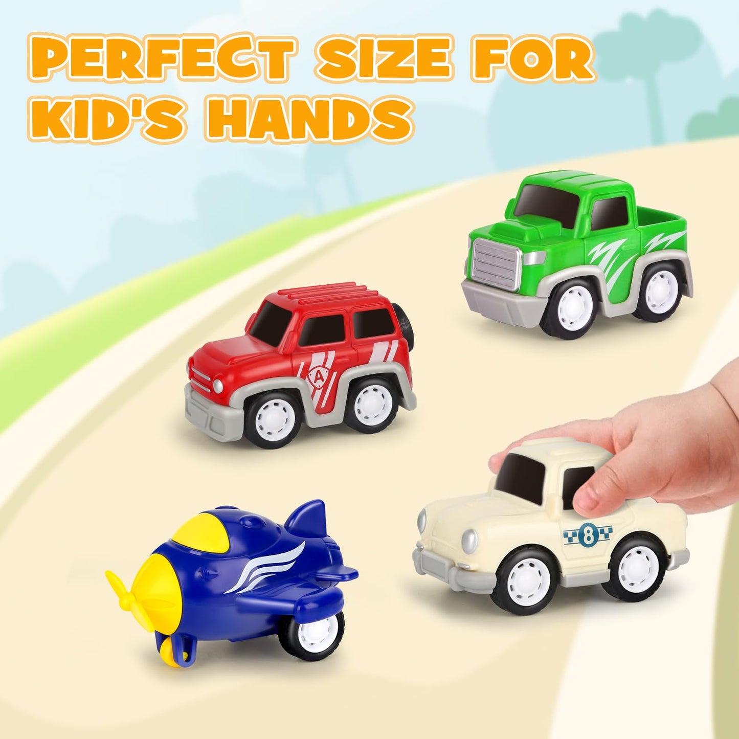 Aoskie toy car transporter truck with four pull-back cars, vehicle playset designed for boys and toddlers aged 3-5.