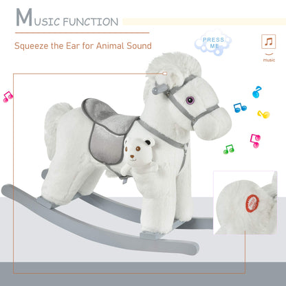 HOMCOM Kids Plush Ride-On Rocking Horse Toy Rocker with Plush Toy Realistic Sounds for Child 18-36 Months White