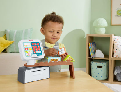 Fisher-Price Toddler Learning Toy Laugh & Learn Count & Shop Cash Register Play Store with 20 Pieces for Ages 2+ Years, Multilanguage Version, JGW97