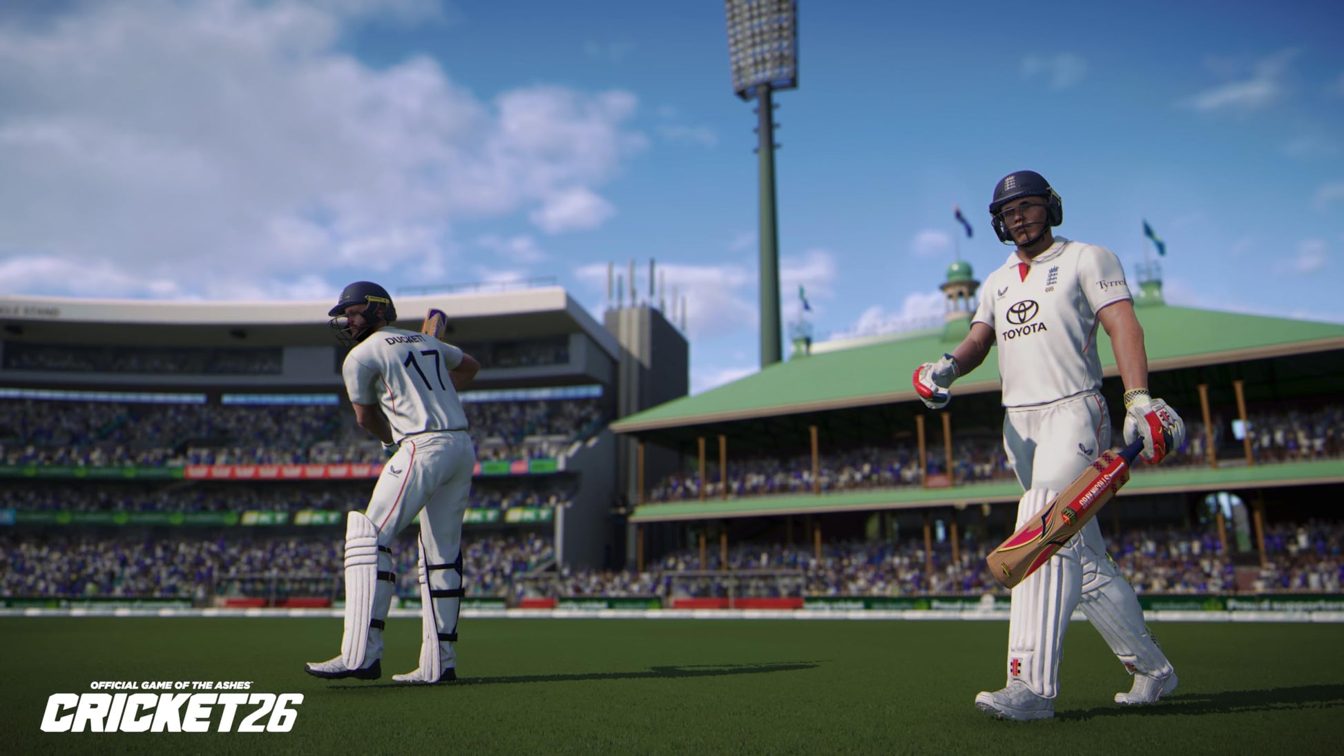Nacon Cricket 26 PS5 game cover featuring a cricket player in action, official Ashes branding, on a vibrant background.