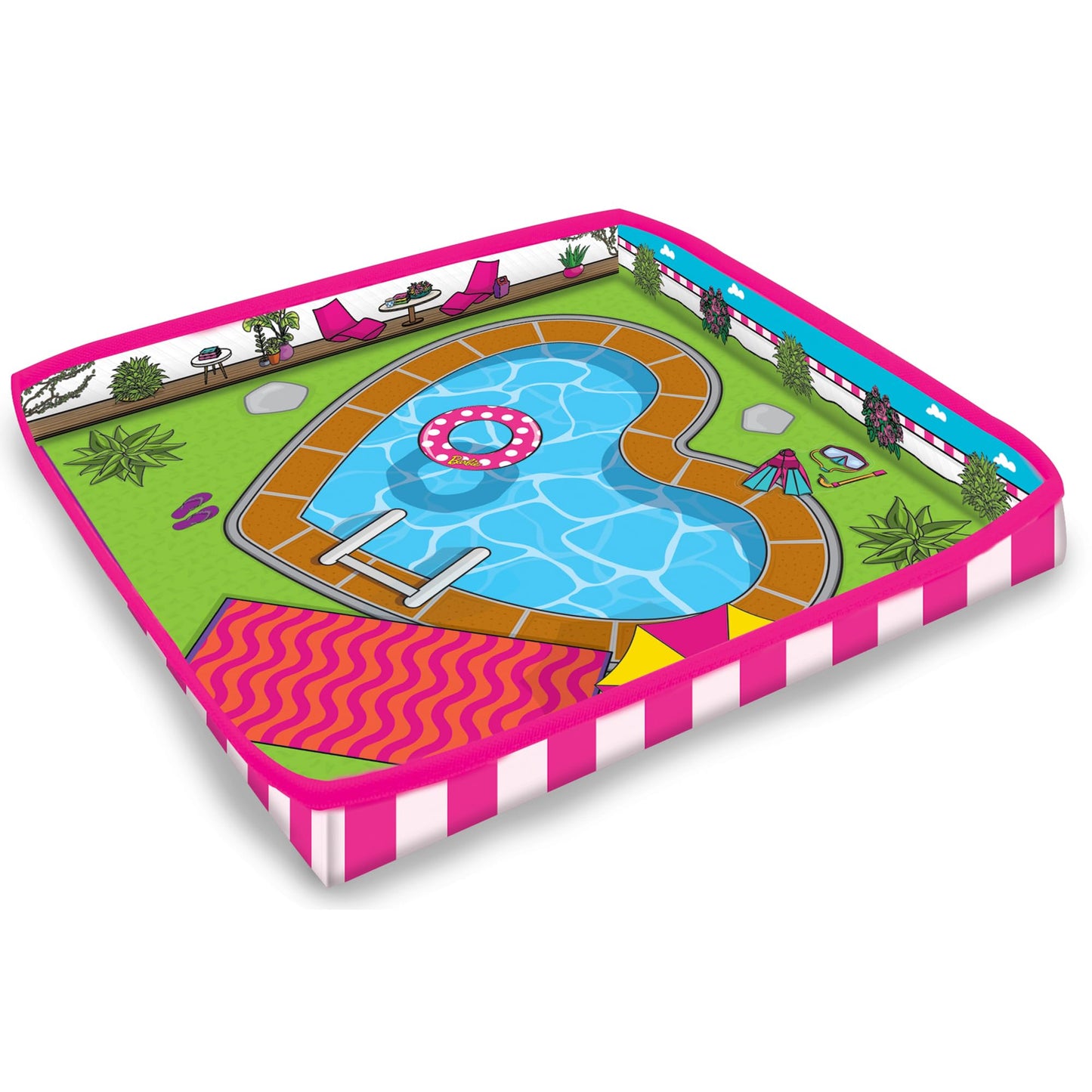 Barbie Dreamhouse ZipBin storage for 40 dolls with playmat, colorful design suitable for ages 3 and up.