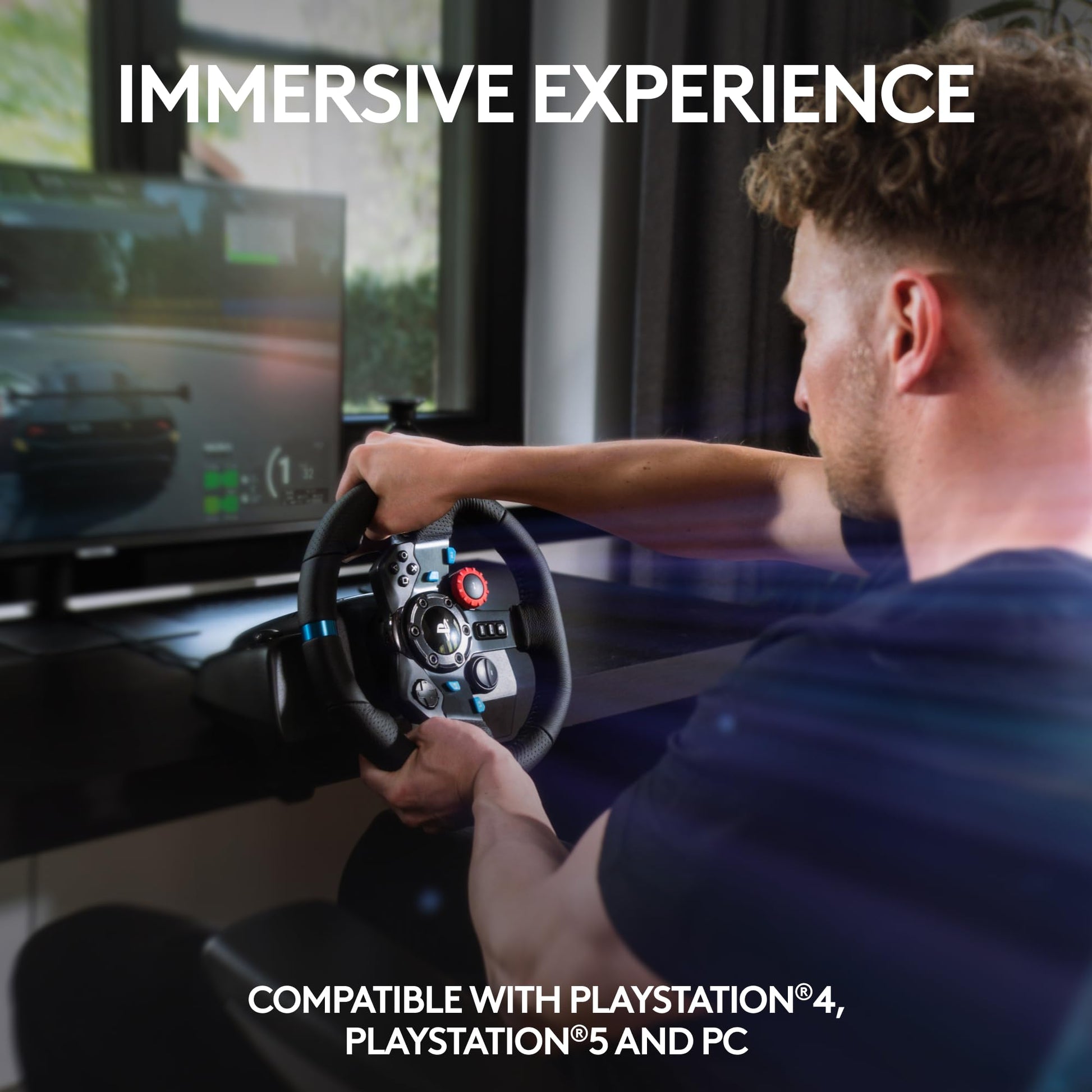 Logitech G G29 racing wheel with floor pedals, stainless steel paddle shifters, black steering wheel cover, for PS5, PS4, PC, Mac