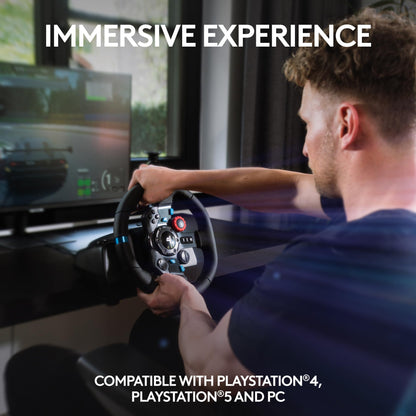 Logitech G G29 racing wheel with floor pedals, stainless steel paddle shifters, black steering wheel cover, for PS5, PS4, PC, Mac