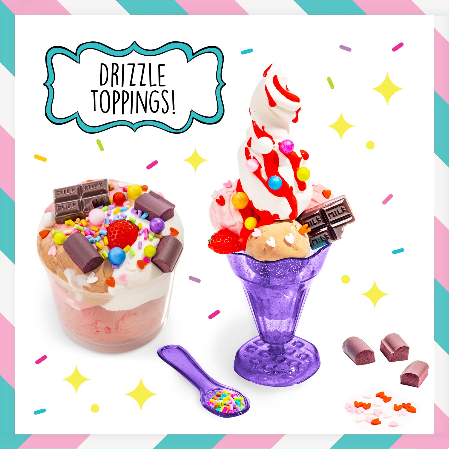 Original Stationery ice cream slime kit with colorful slime toys, waffle-shaped slime, and fun ice cream-themed play accessories for kids.