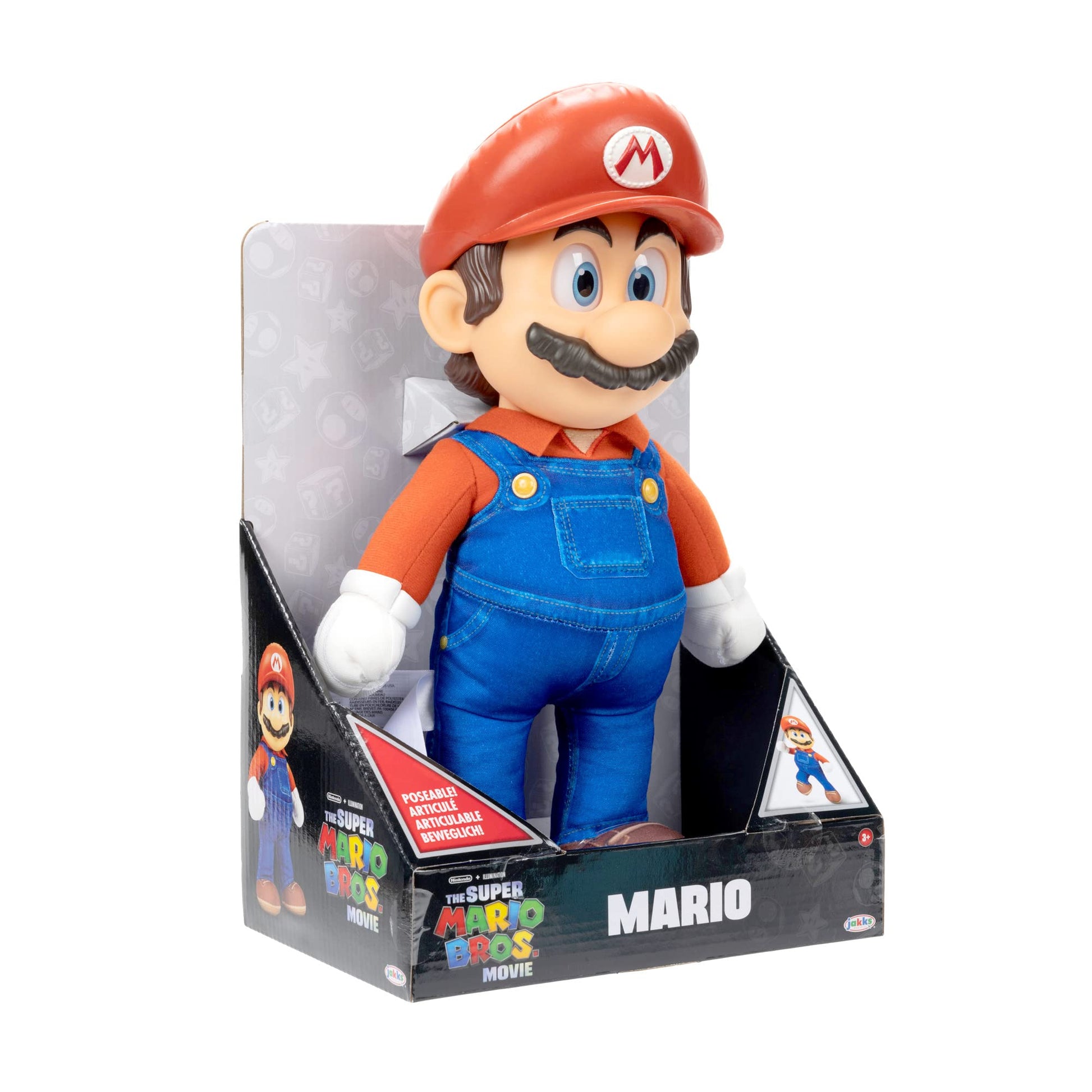 Nintendo Super Mario Bros. movie poseable plush figure, 14-inch tall with realistic eyes and fully articulated limbs.