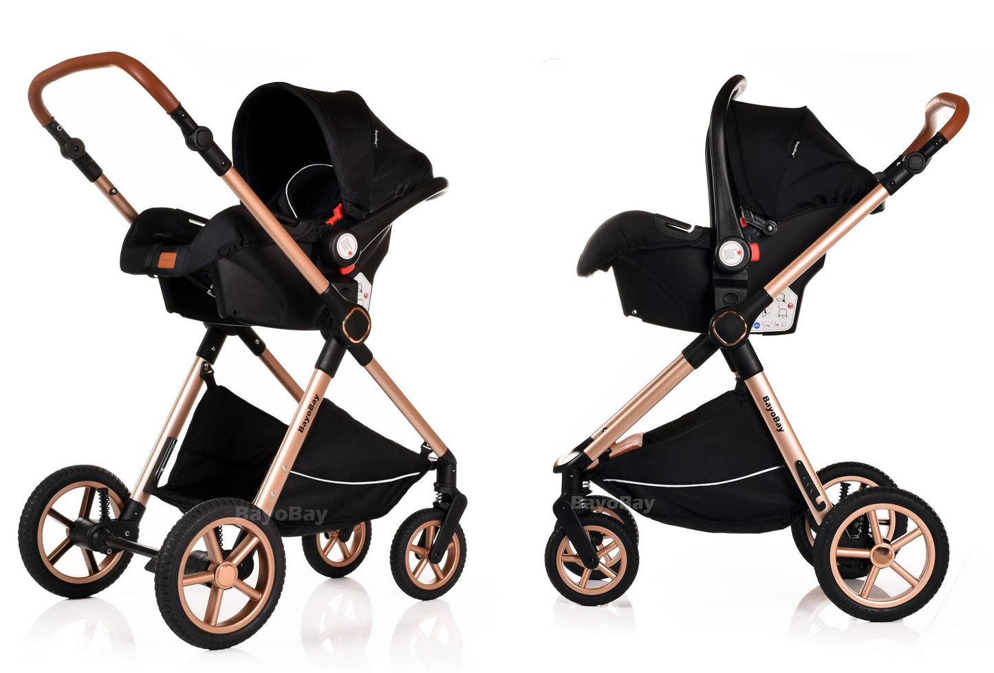 Baby Pram Pushchair Buggy Stroller 3 in 1 with Car Seat Child Lightweight Folding Stroller 3 in 1 Travel System Pram for Newborns Toddlers from Birth New 2026 Style FREEBIES (BBC - Black Gold, BBC)
