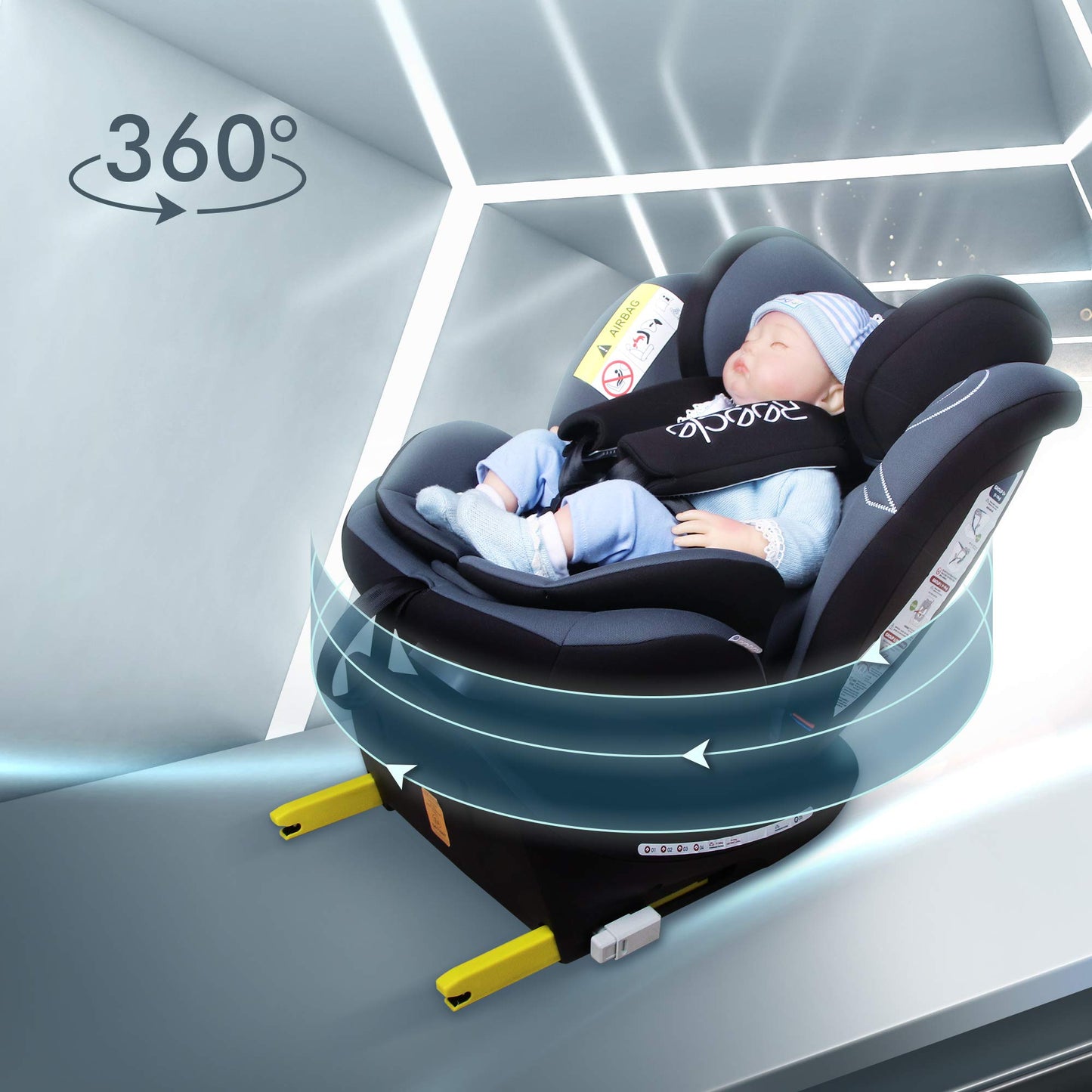 Reecle 360 Swivel Baby Car Seat with ISOFIX, Group 0+1/2/3 (0-36 kg), Approx. 0-12 Years (Black)