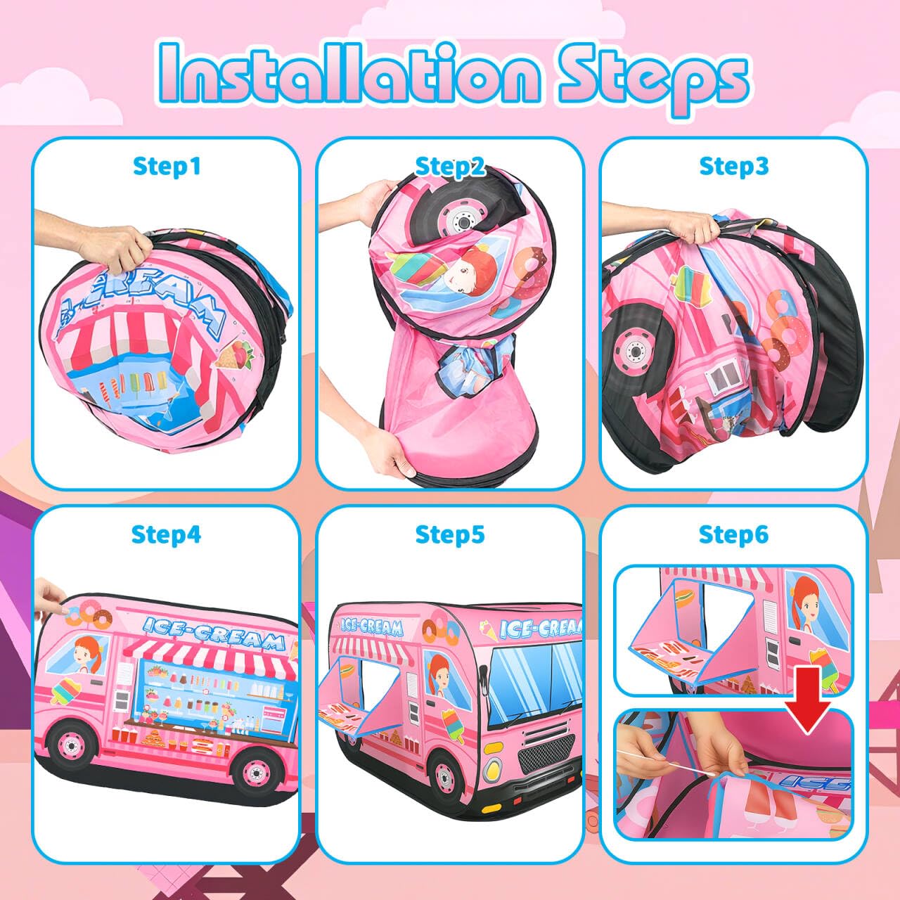 deAO Ice Cream Truck Foldable Play Tent –Children Play House Indoor Outdoor Play Toy Great Gift for Girls Boys 3 4 5 Years Old