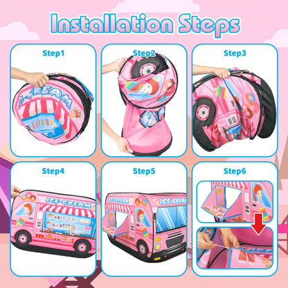deAO Ice Cream Truck Foldable Play Tent –Children Play House Indoor Outdoor Play Toy Great Gift for Girls Boys 3 4 5 Years Old