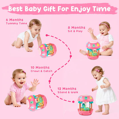 Shayson Baby Musical Toys 6 to 12 Months, Dinosaur Eggs Projector Light Up Toys with Music for 1 2 3 Year Old Boys Girls, 12-18 Months Crawling Learning Tummy Time 1st Birthday(Pink)