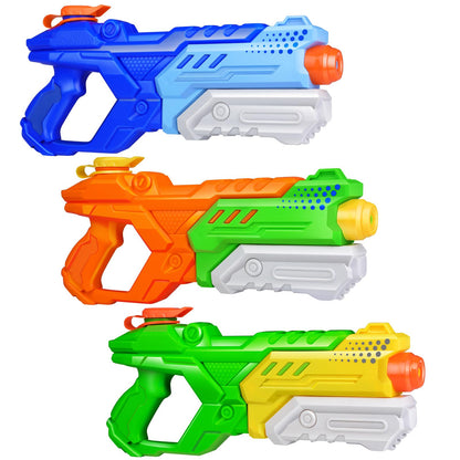 Quanquer water pistols for kids, 3-pack, 600ml capacity, long-range super soaker water guns for summer pool and outdoor play.