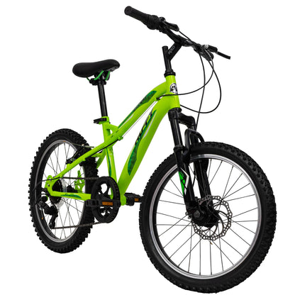 Huffy Extent 20-Inch Boys’ Mountain Bike, 6-Speed Microshift Gear System, Front Suspension, Durable Steel Frame, All-Terrain Tyres, For Kids Ages 5–9 Years, Antifreeze Green