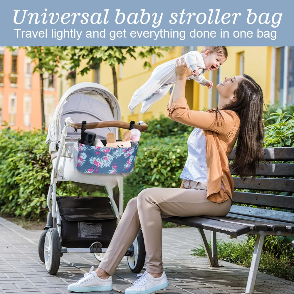 Vicloon baby pushchair organiser with cup holder and large capacity stroller storage bag attached to a pram handlebar.