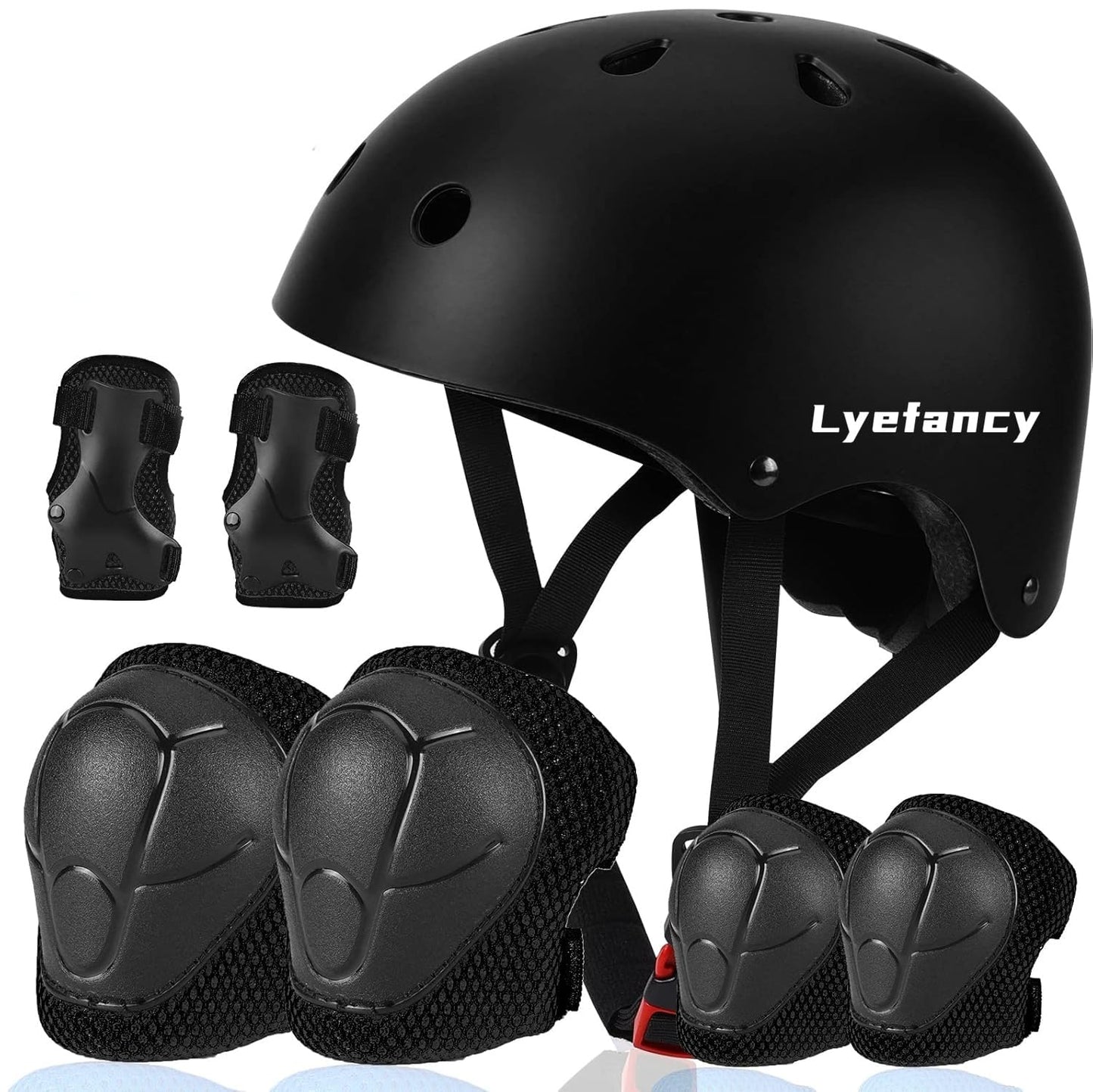 Lyefancy Kids Bike Helmet and Pads Set for 3-13 Years old Boys Girls, Toddler Helmet Protection Gear, Adjustable Safety Kids Helmet Knee Pads Set for Scooter Cycling Skateboard Skating(Black, M)