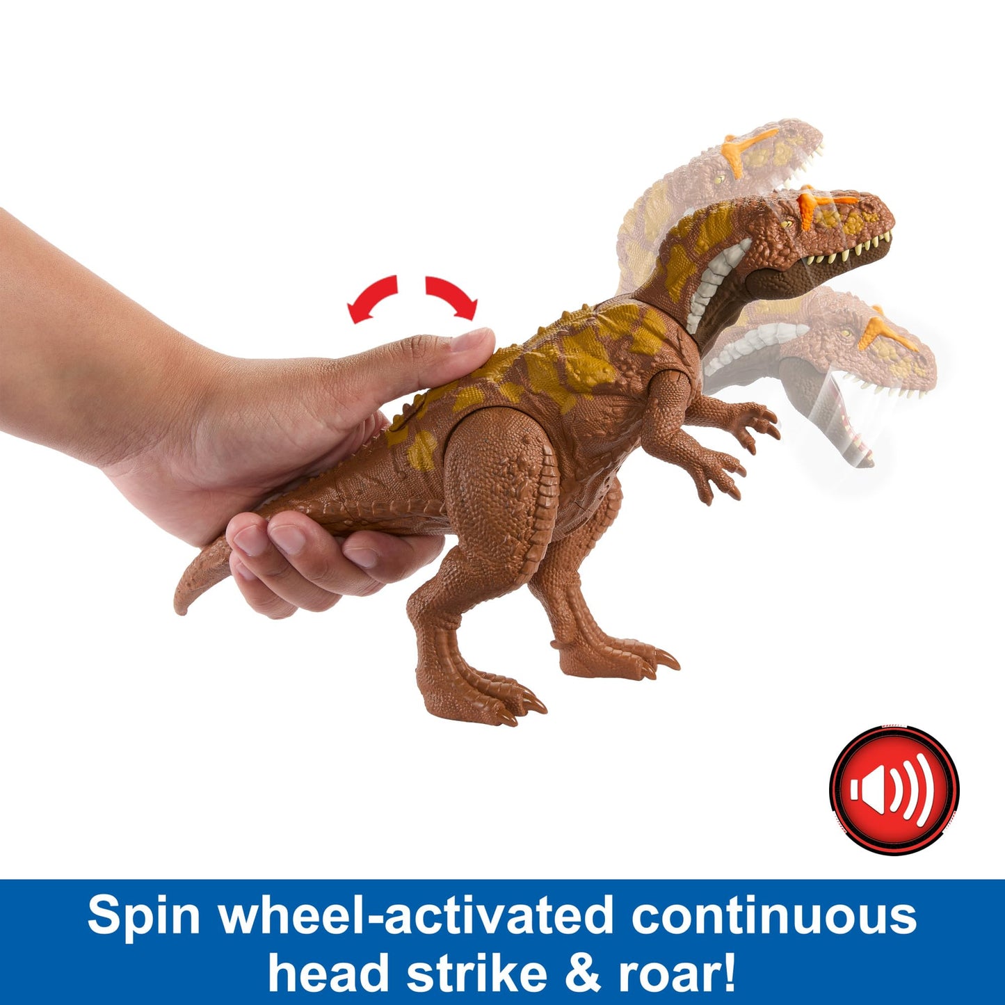 Mattel Jurassic World Wild Roar Megalosaurus Dinosaur Figure with Continuing Roar Sound & Attack Action, Posable Physical Toy & Digital Play, HTK73
