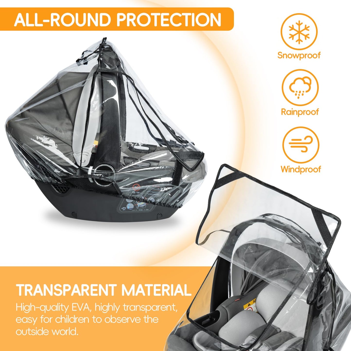 Bemece Universal Car Seat Rain Cover, Baby Car Seat Rain Cover with Side Ventilation and Quick-Access Large Window, Easy Carry for Multi-Brand Car Seats